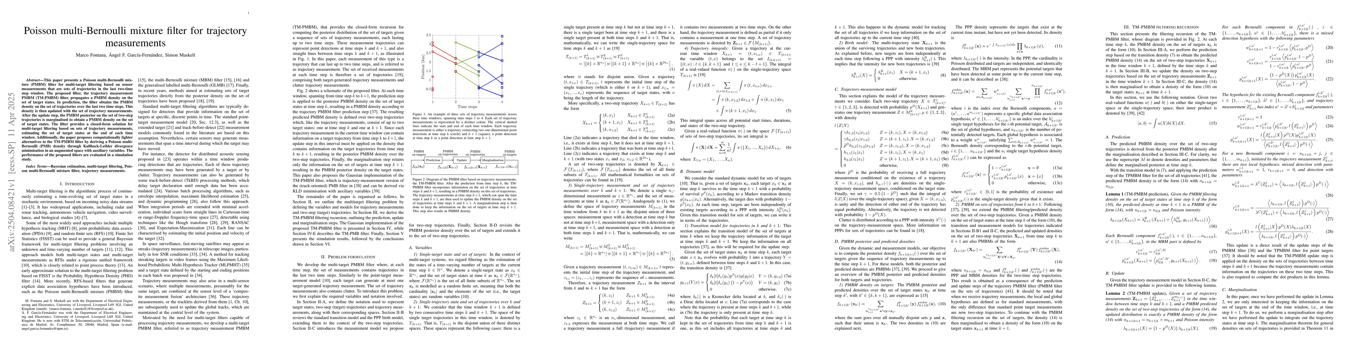 Thumbnail for Poisson multi-Bernoulli mixture filter for trajectory measurements
