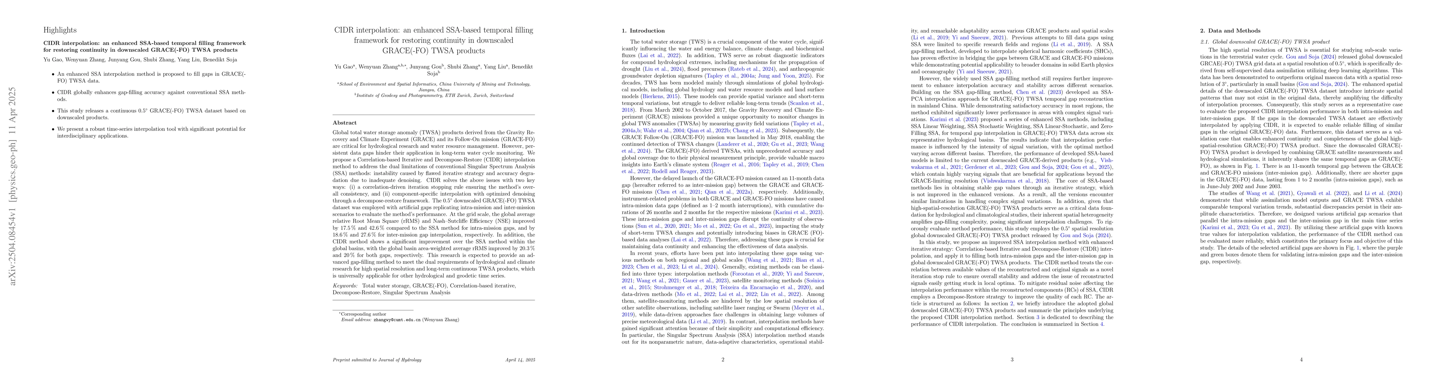 Thumbnail for CIDR interpolation: an enhanced SSA-based temporal filling framework for
  restoring continuity in downscaled GRACE(-FO) TWSA products