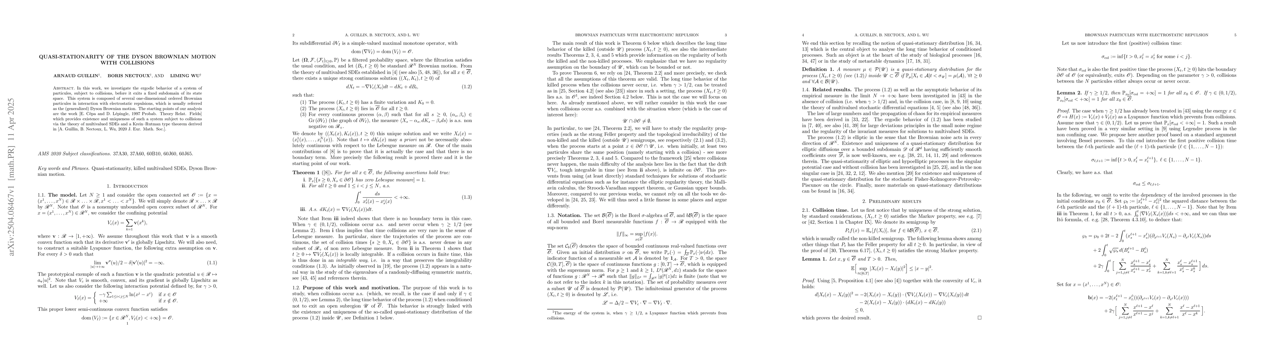 Thumbnail for Quasi-stationarity of the Dyson Brownian Motion With Collisions