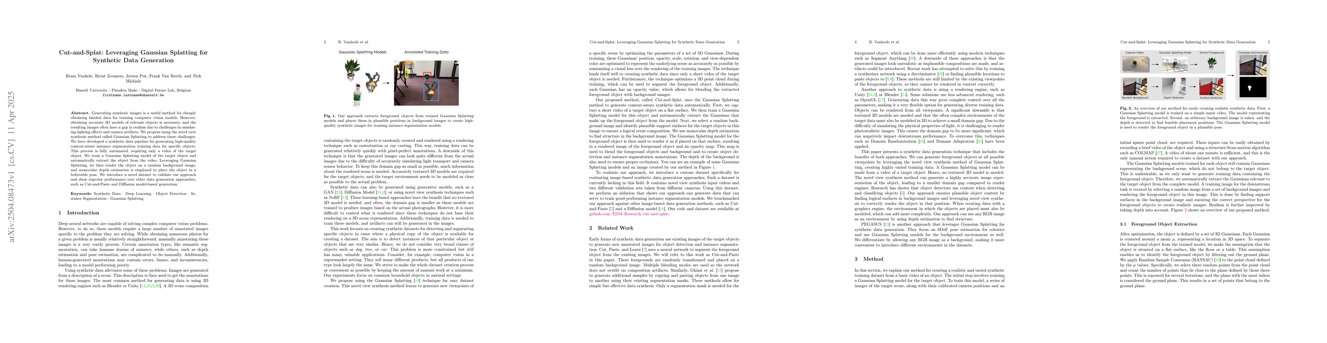 Thumbnail for Cut-and-Splat: Leveraging Gaussian Splatting for Synthetic Data
  Generation