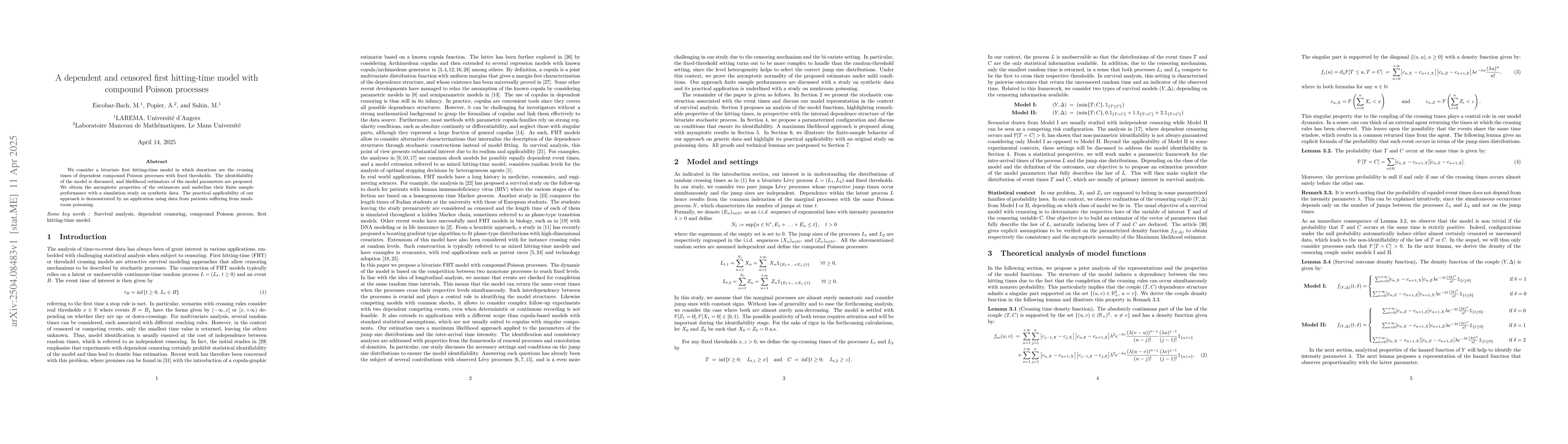 Thumbnail for A dependent and censored first hitting-time model with compound Poisson
  processes