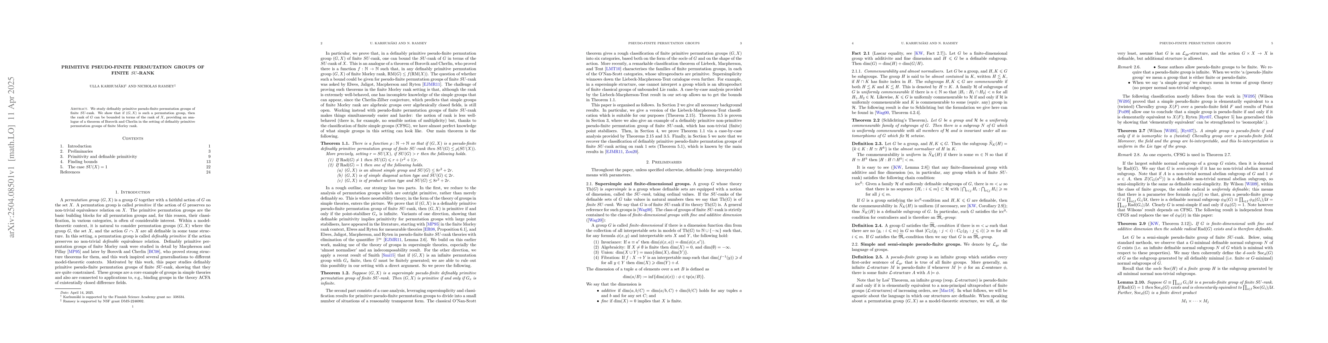 Thumbnail for Primitive pseudo-finite permutation groups of finite SU-rank