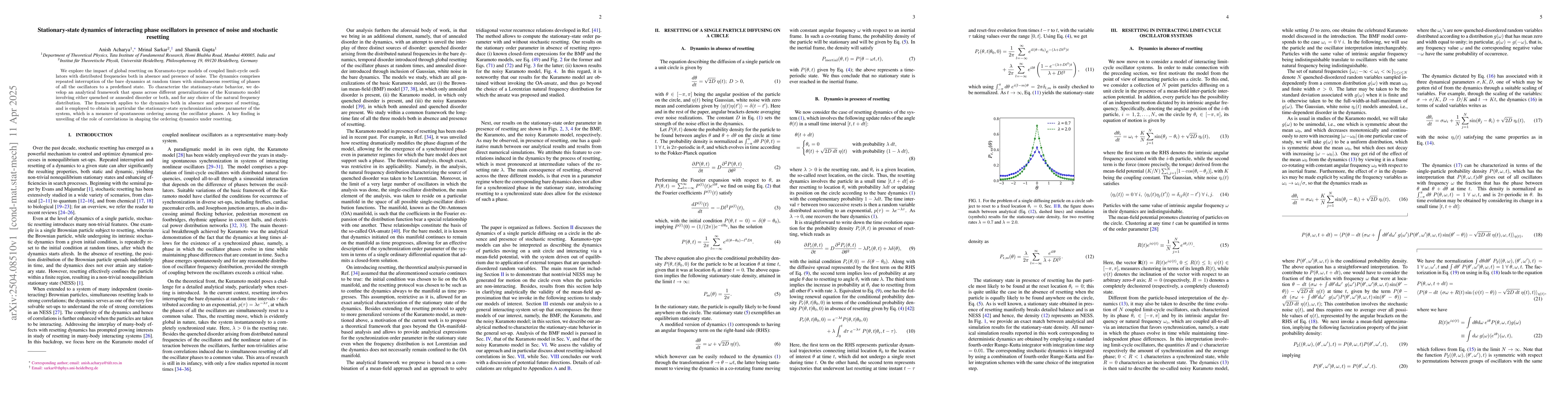 Thumbnail for Stationary-state dynamics of interacting phase oscillators in presence
  of noise and stochastic resetting