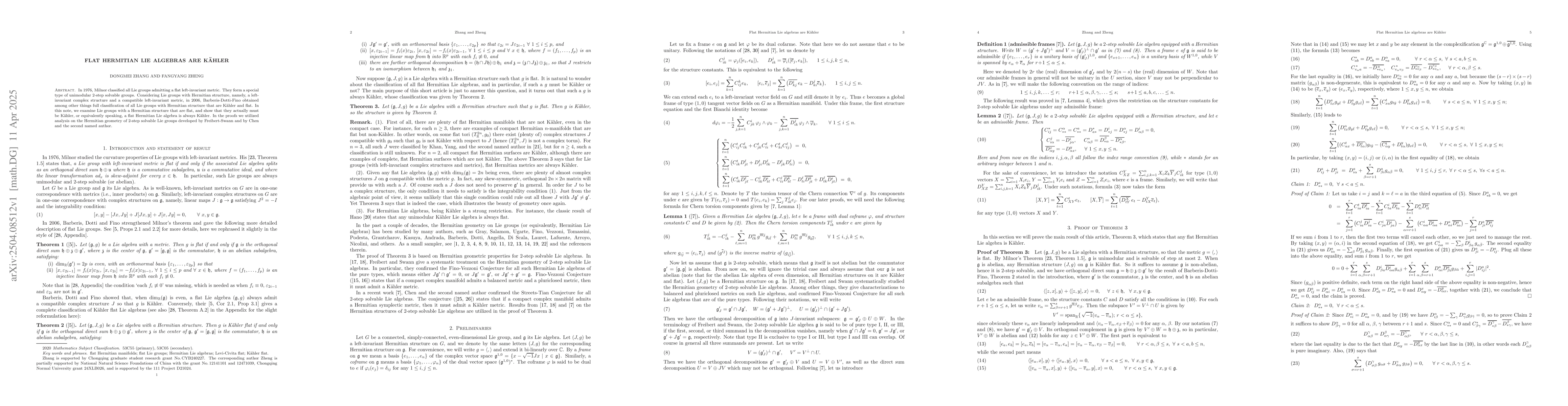 Thumbnail for Flat Hermitian Lie algebras are Kähler
