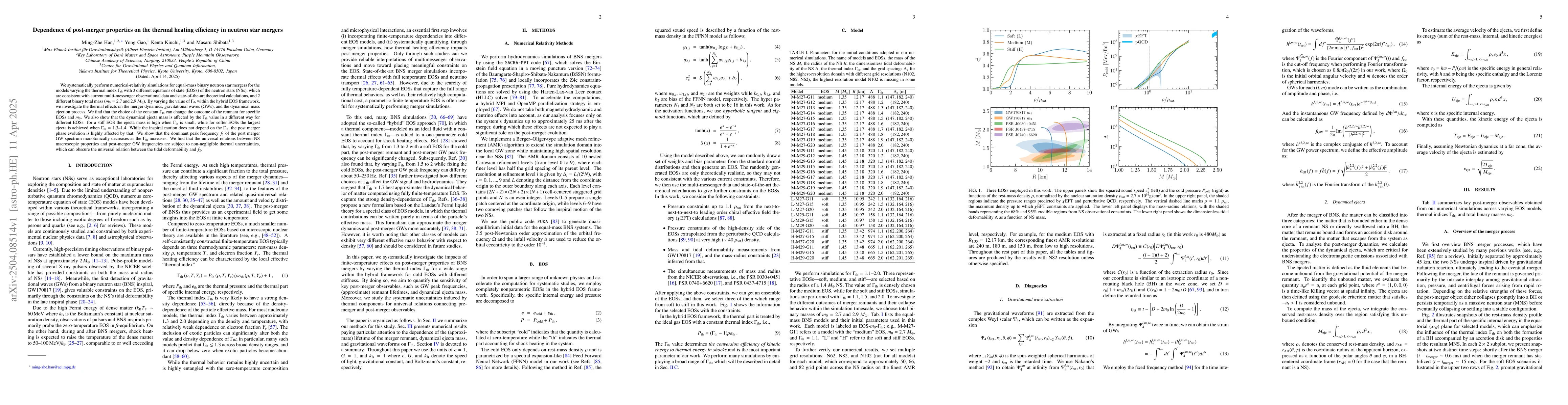 Thumbnail for Dependence of post-merger properties on the thermal heating efficiency
  in neutron star mergers