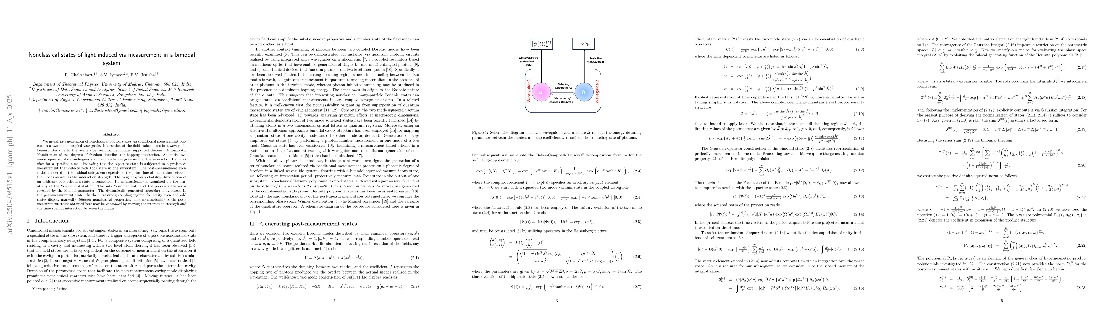 Thumbnail for Nonclassical states of light induced via measurement in a bimodalsystem