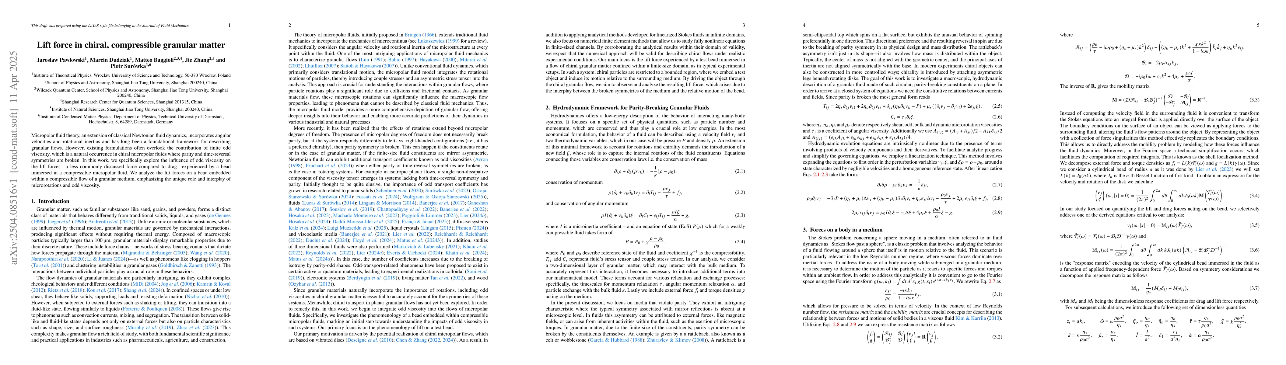 Thumbnail for Lift force in chiral, compressible granular matter