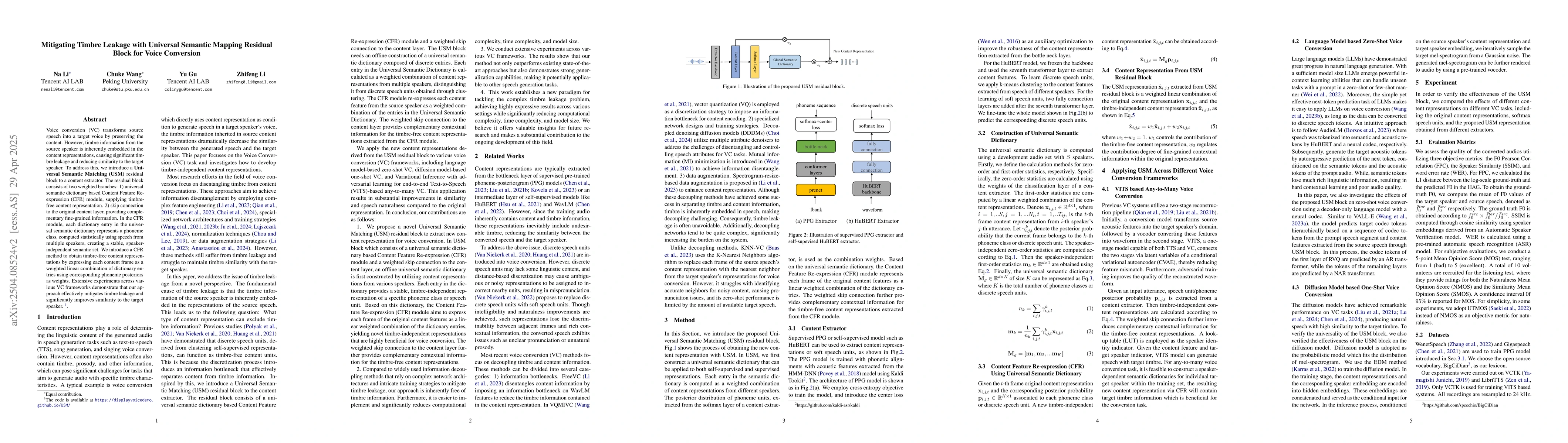 Thumbnail for Mitigating Timbre Leakage with Universal Semantic Mapping Residual Block
  for Voice Conversion