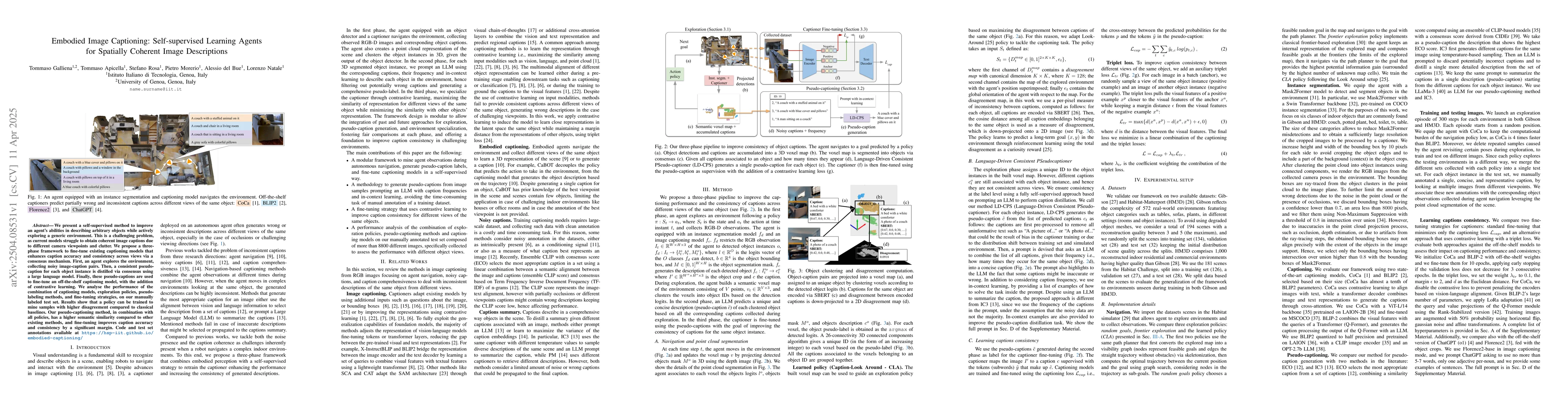 Thumbnail for Embodied Image Captioning: Self-supervised Learning Agents for Spatially
  Coherent Image Descriptions