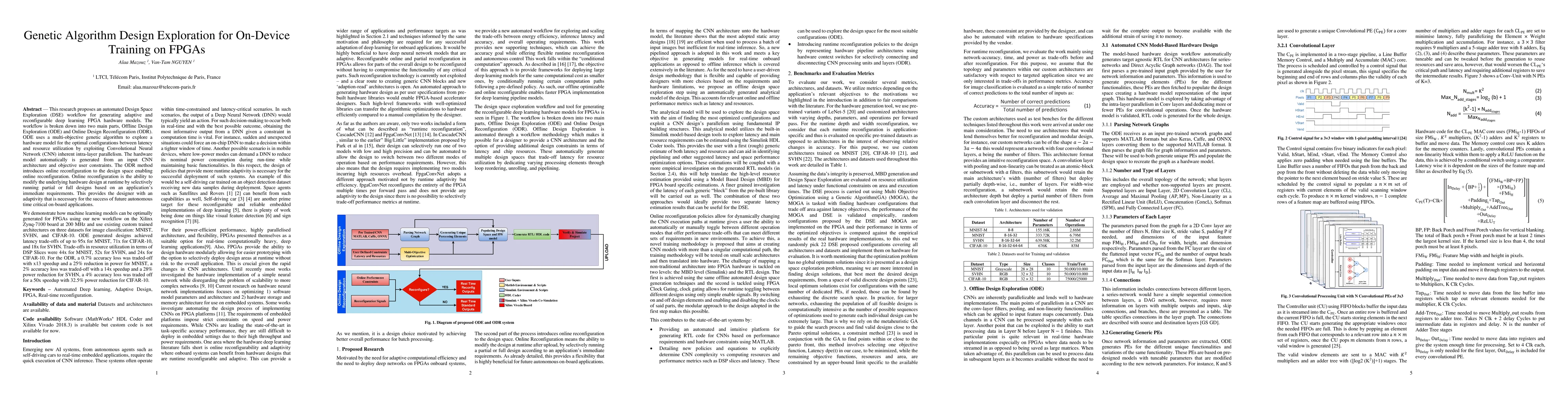 Thumbnail for Genetic Algorithm Design Exploration for On-Device Training on FPGAs