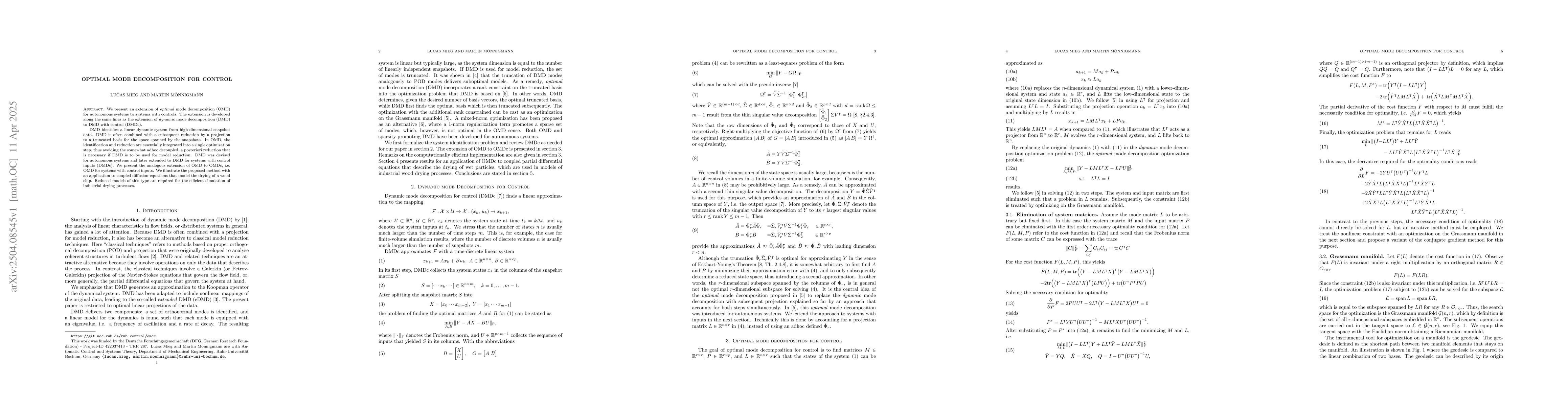 Thumbnail for Optimal Mode Decomposition for Control