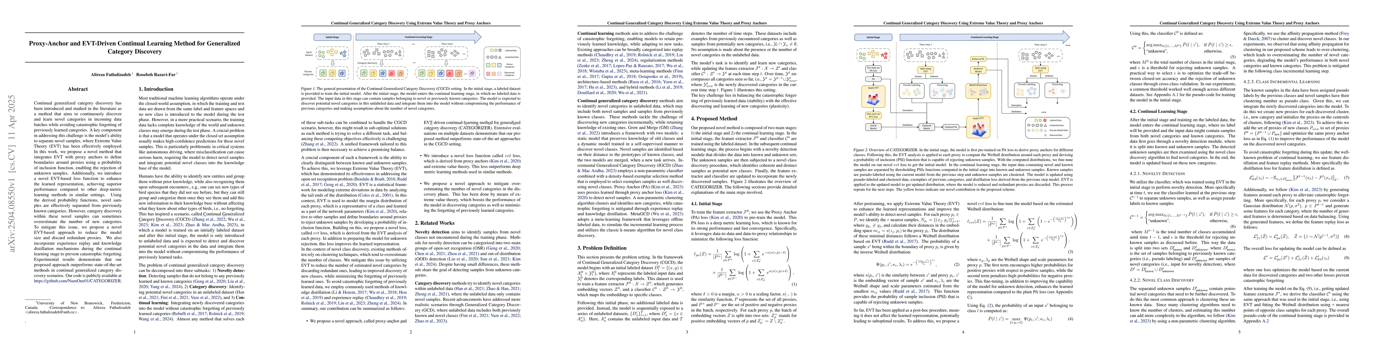 Thumbnail for Proxy-Anchor and EVT-Driven Continual Learning Method for Generalized
  Category Discovery