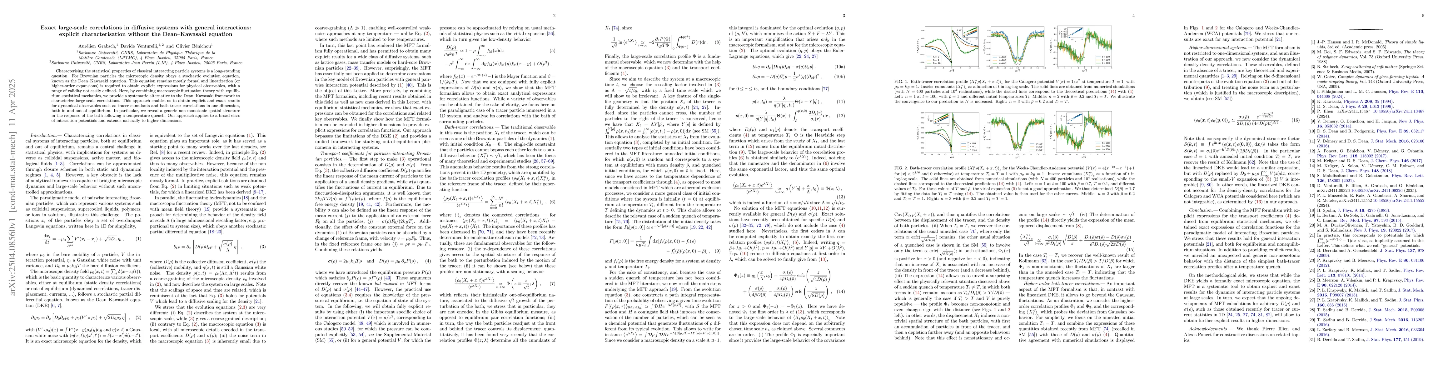 Thumbnail for Exact large-scale correlations in diffusive systems with general
  interactions: explicit characterisation without the Dean--Kawasaki equation