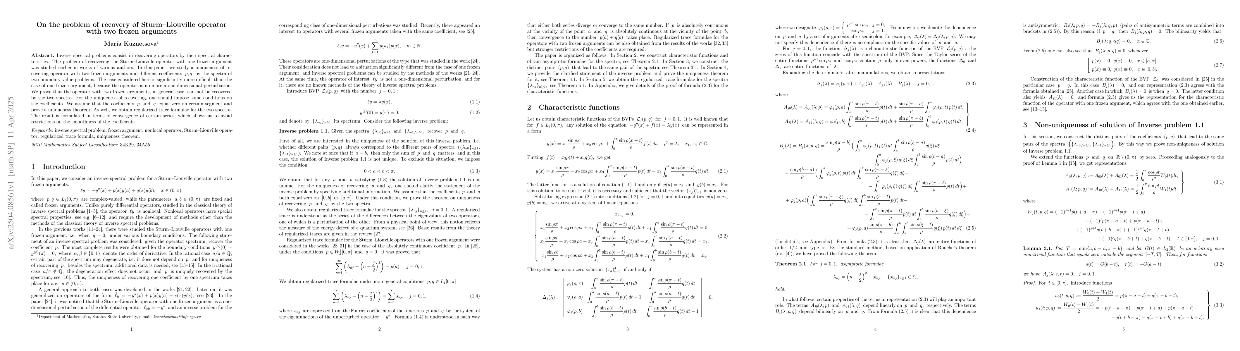 Thumbnail for On the problem of recovery of Sturm--Liouville operator with two frozen
  arguments