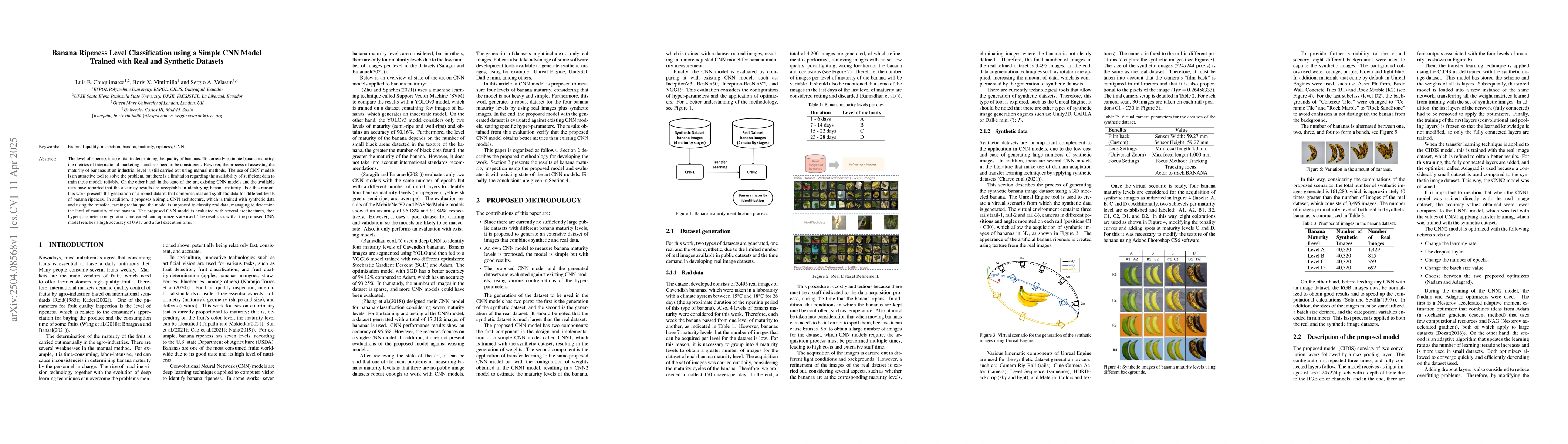 Thumbnail for Banana Ripeness Level Classification using a Simple CNN Model Trained
  with Real and Synthetic Datasets