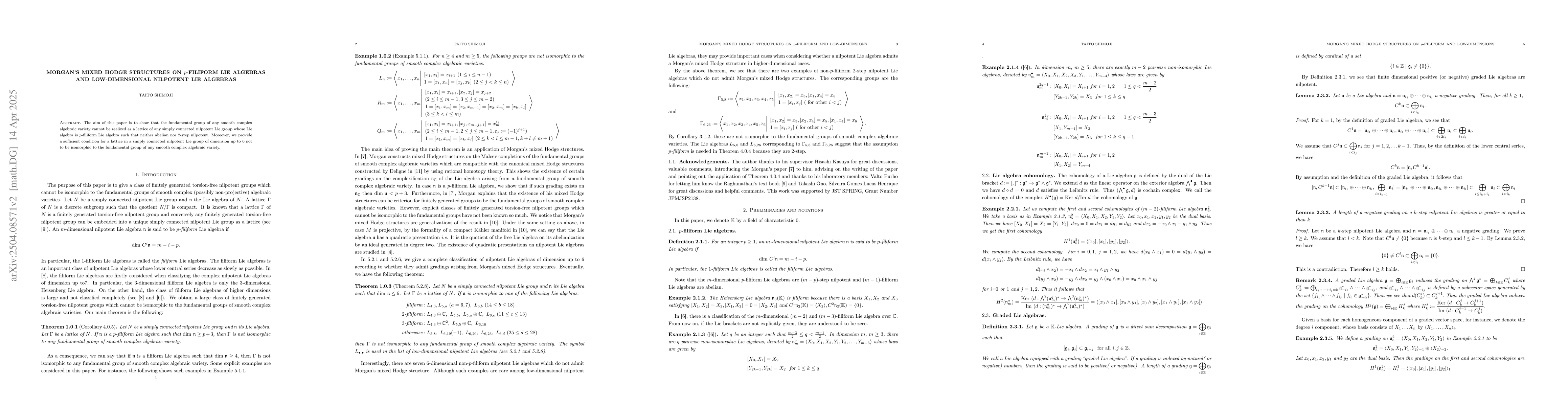 Thumbnail for Morgan's mixed Hodge structures on $p$-filiform Lie algebras and
  low-dimensional nilpotent Lie algebras