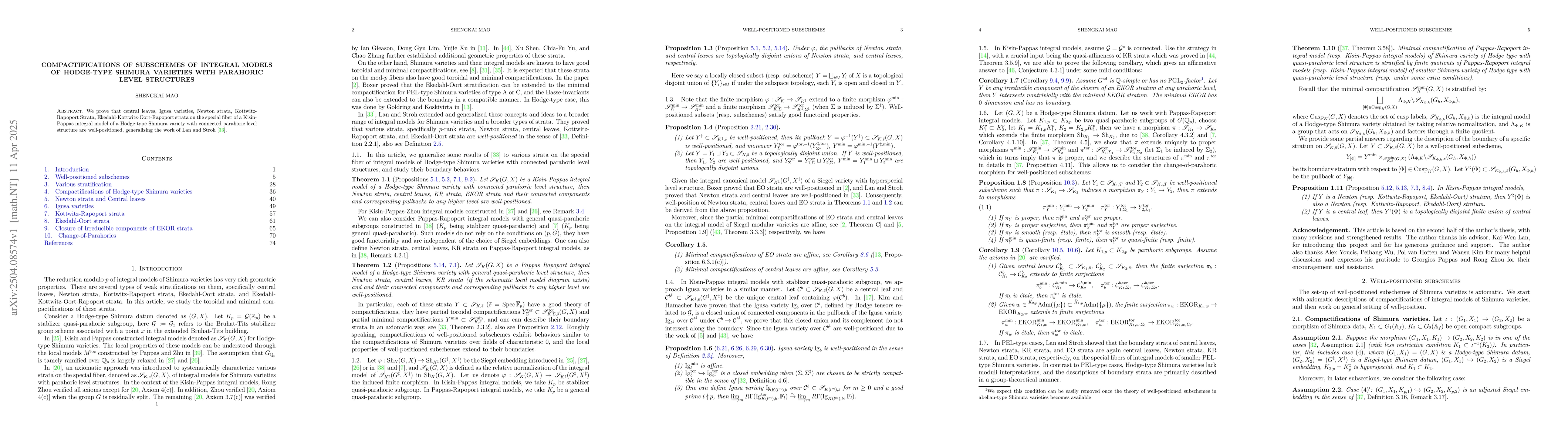 Thumbnail for Compactifications of subschemes of integral models of Hodge-type Shimura
  Varieties with Parahoric level structures