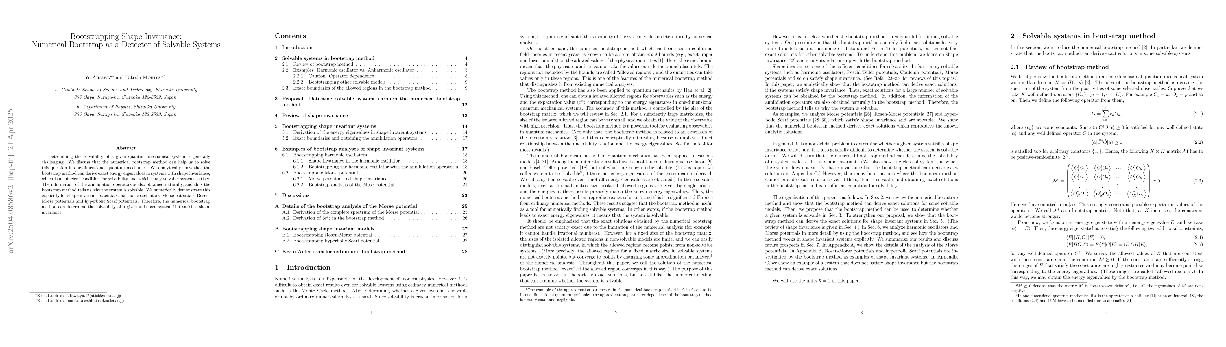 Thumbnail for Bootstrapping Shape Invariance: Numerical Bootstrap as a Detector of
  Solvable Systems