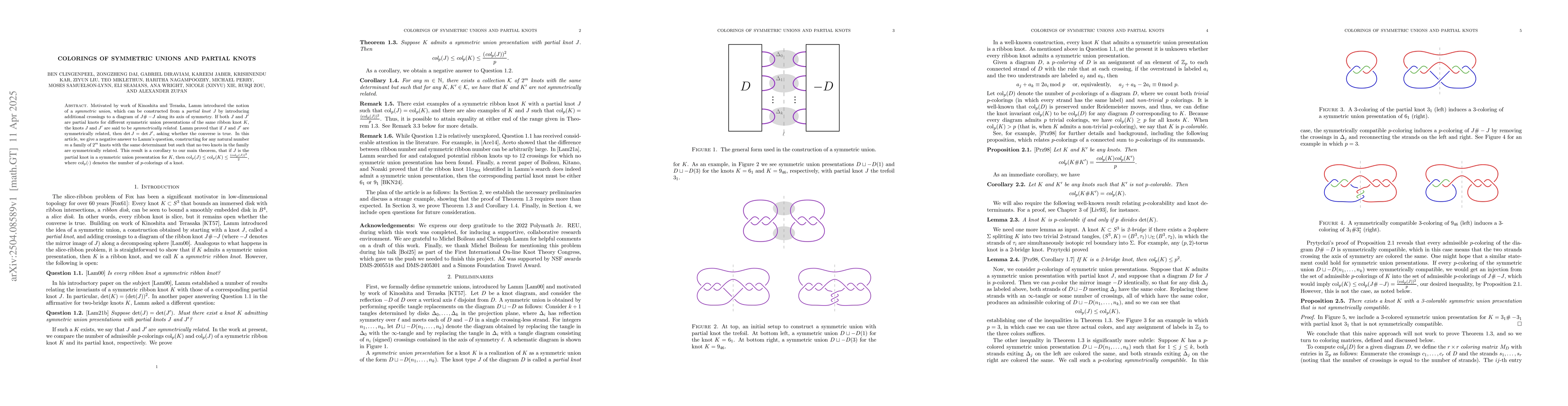 Thumbnail for Colorings of symmetric unions and partial knots