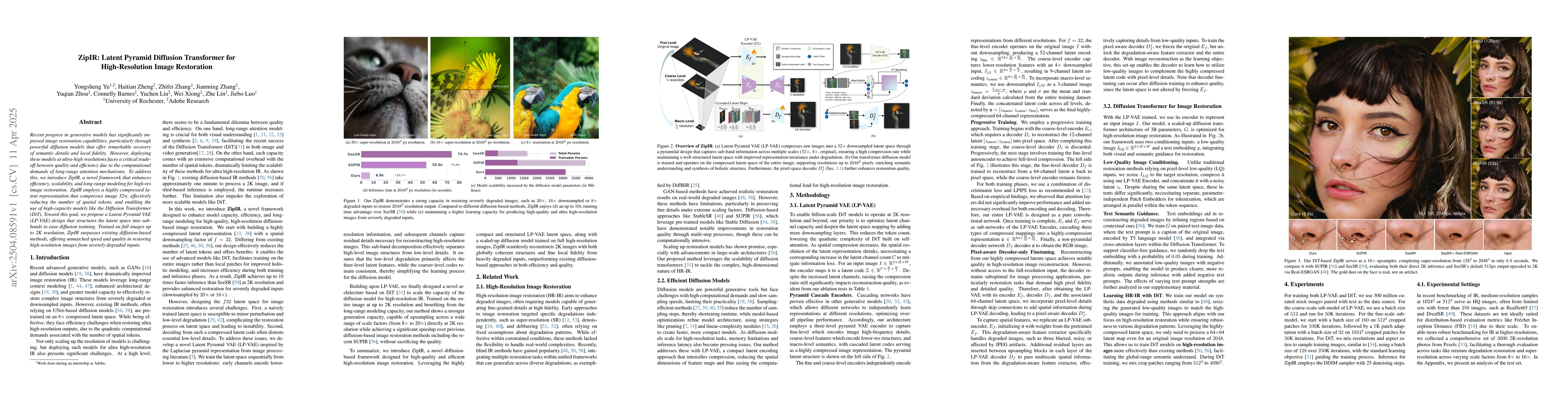 Thumbnail for ZipIR: Latent Pyramid Diffusion Transformer for High-Resolution Image
  Restoration