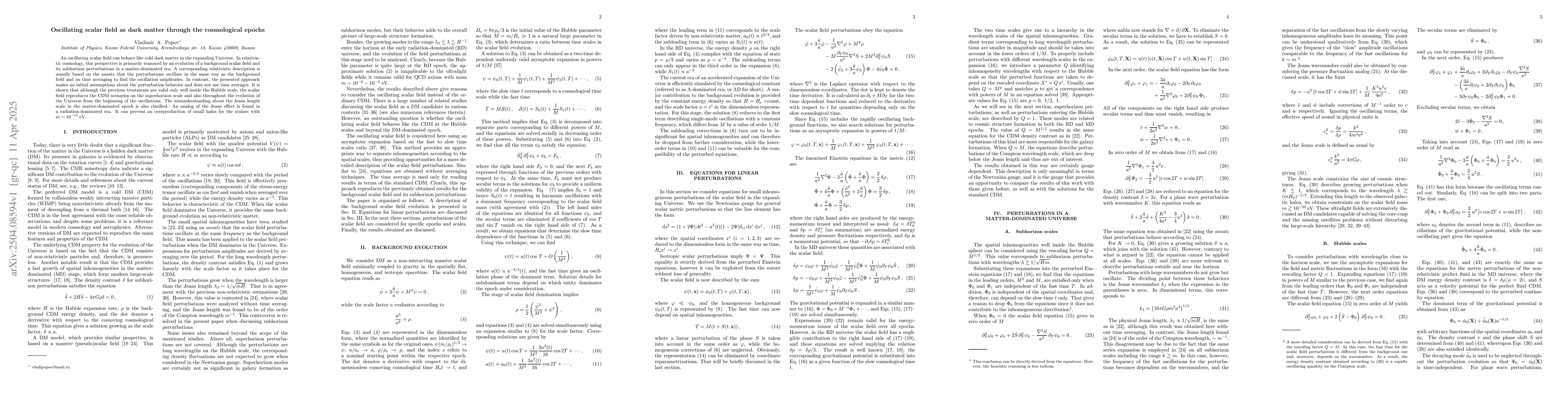 Thumbnail for Oscillating scalar field as dark matter through the cosmological epochs