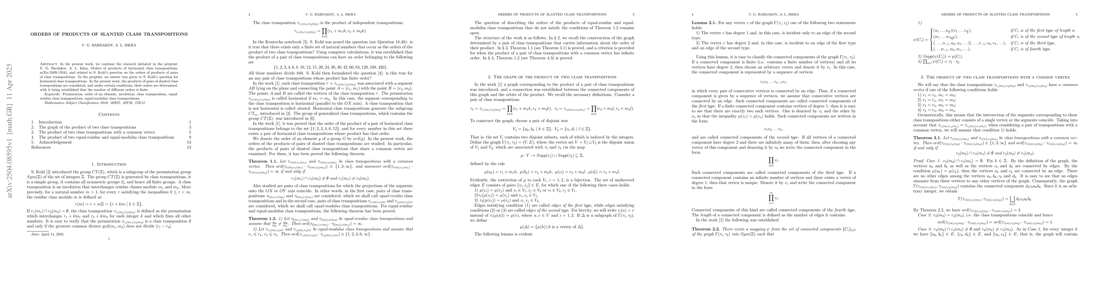 Thumbnail for Orders of Products of Slanted Class Transpositions