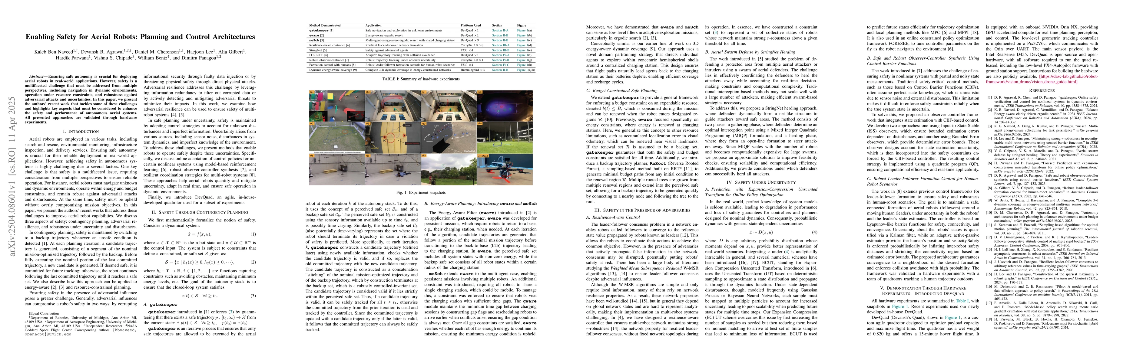 Thumbnail for Enabling Safety for Aerial Robots: Planning and Control Architectures