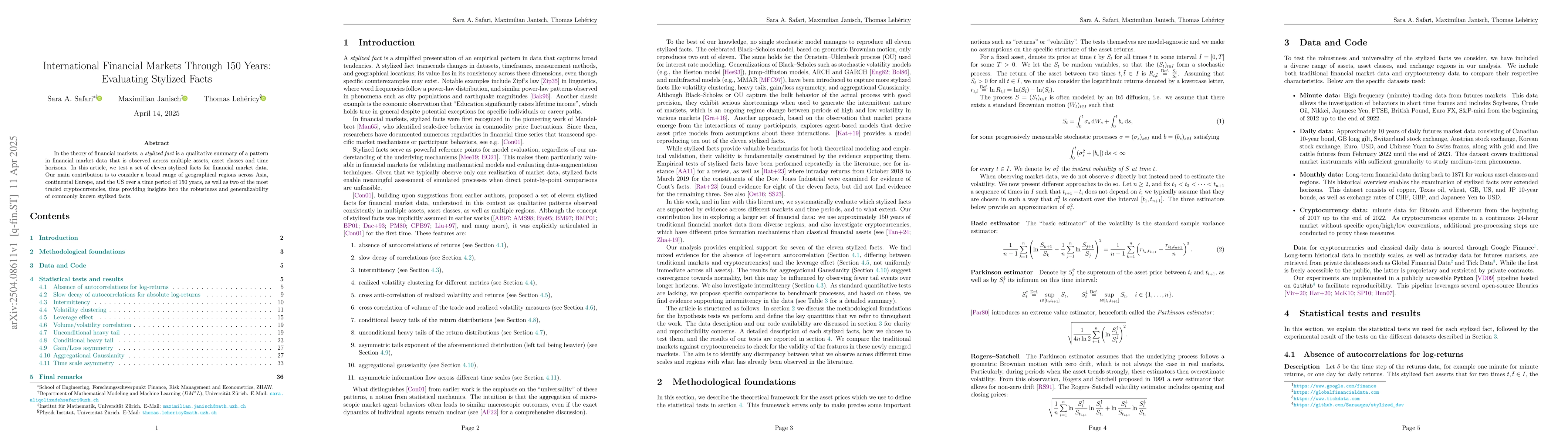 Thumbnail for International Financial Markets Through 150 Years: Evaluating Stylized
  Facts