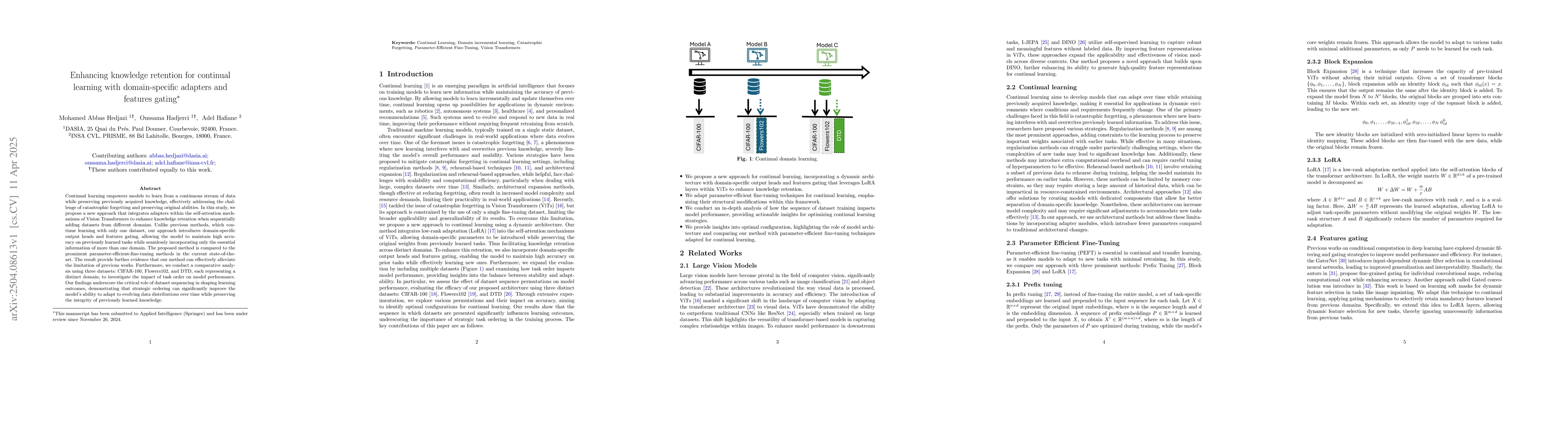 Thumbnail for Enhancing knowledge retention for continual learning with
  domain-specific adapters and features gating