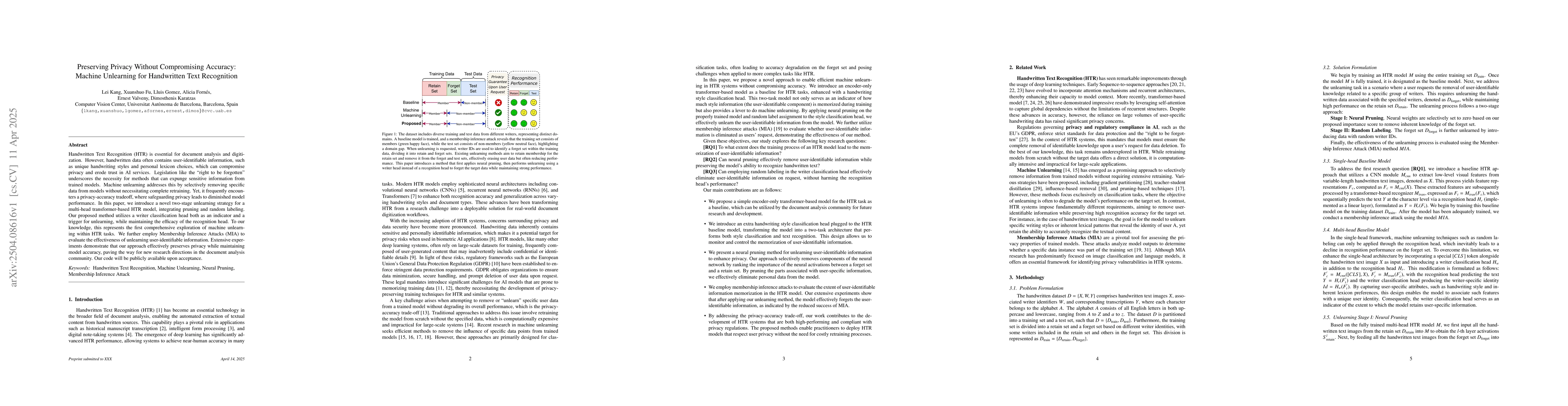 Thumbnail for Preserving Privacy Without Compromising Accuracy: Machine Unlearning for
  Handwritten Text Recognition