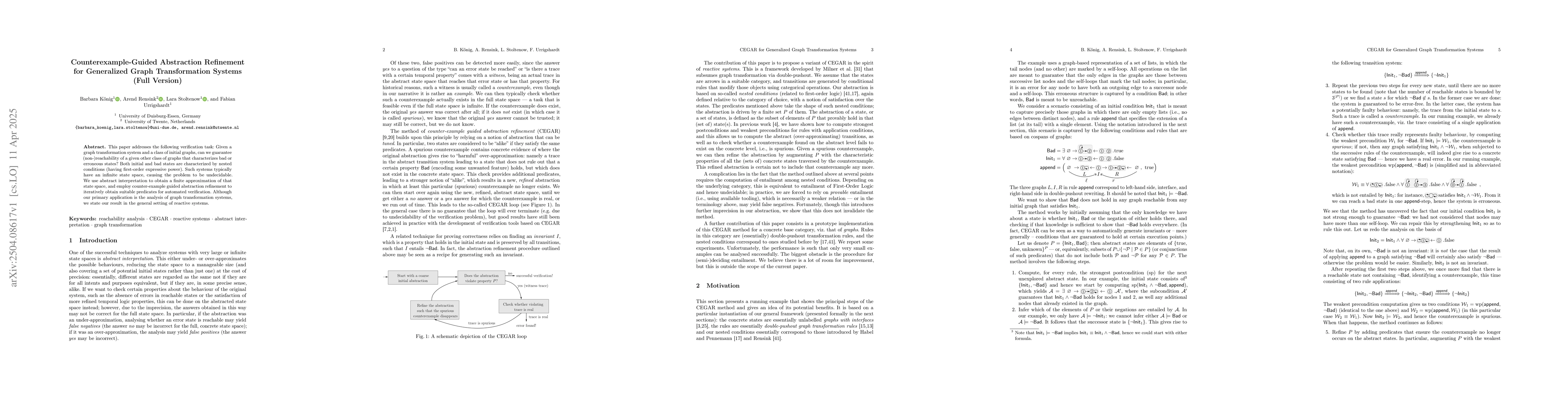 Thumbnail for Counterexample-Guided Abstraction Refinement for Generalized Graph
  Transformation Systems (Full Version)