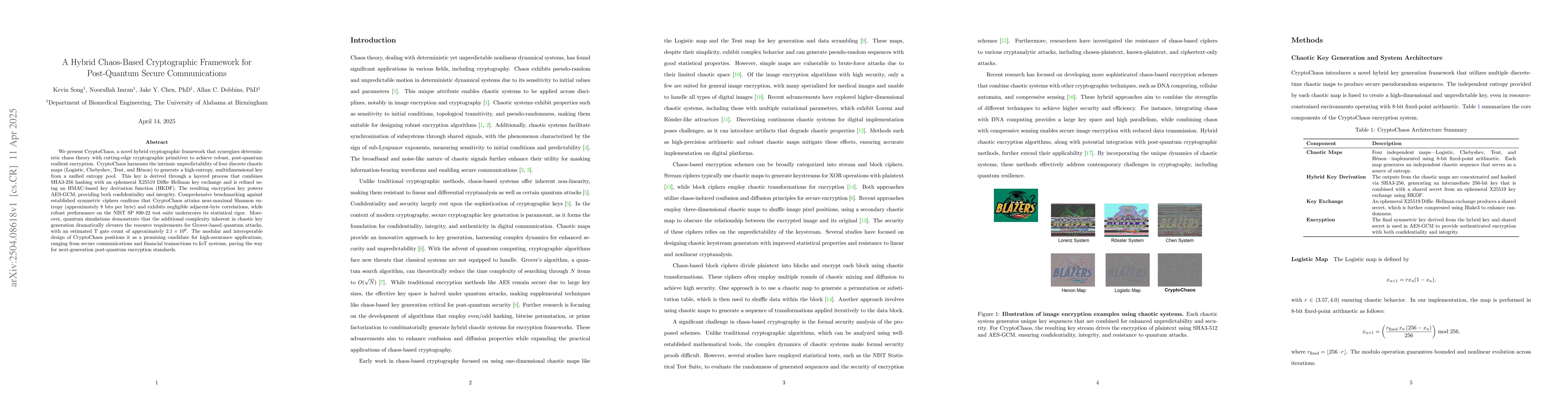 Thumbnail for A Hybrid Chaos-Based Cryptographic Framework for Post-Quantum Secure
  Communications