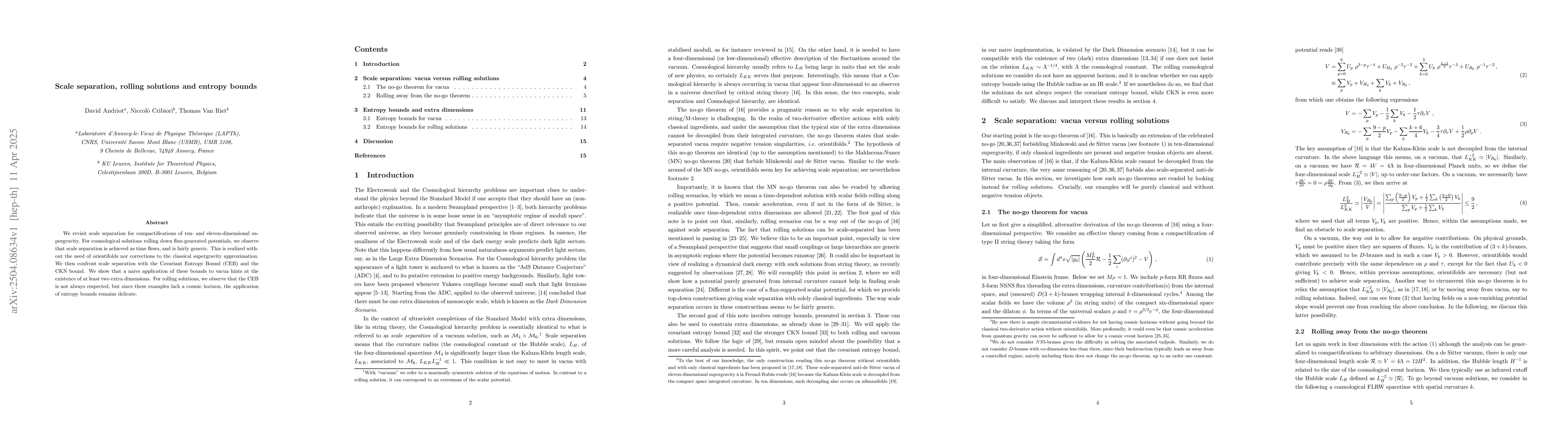 Thumbnail for Scale separation, rolling solutions and entropy bounds