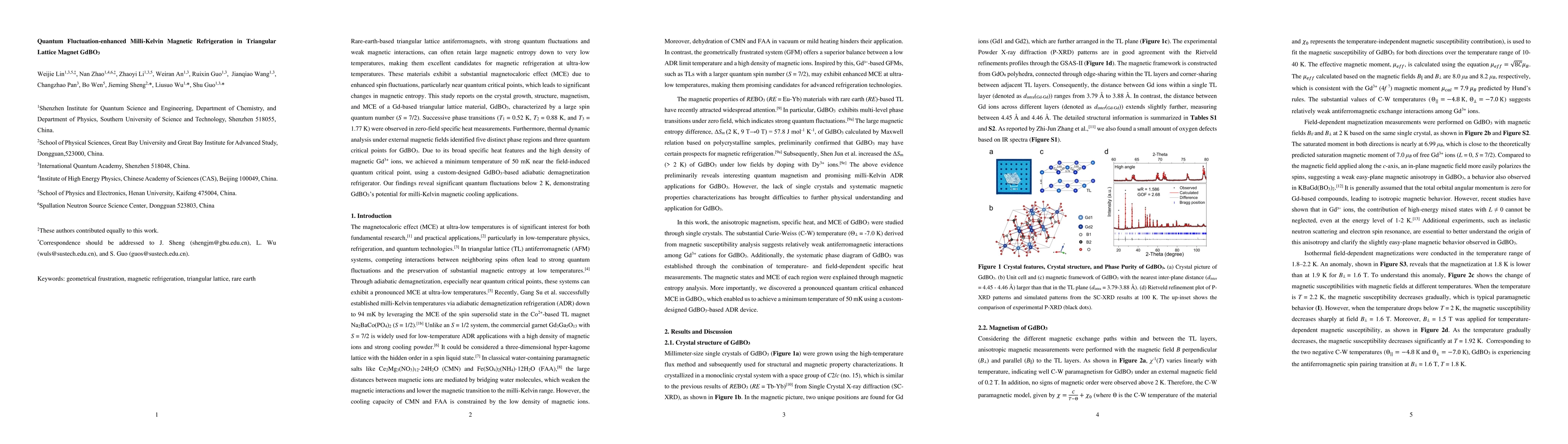 Thumbnail for Quantum Fluctuation-enhanced Milli-Kelvin Magnetic Refrigeration in
  Triangular Lattice Magnet GdBO3