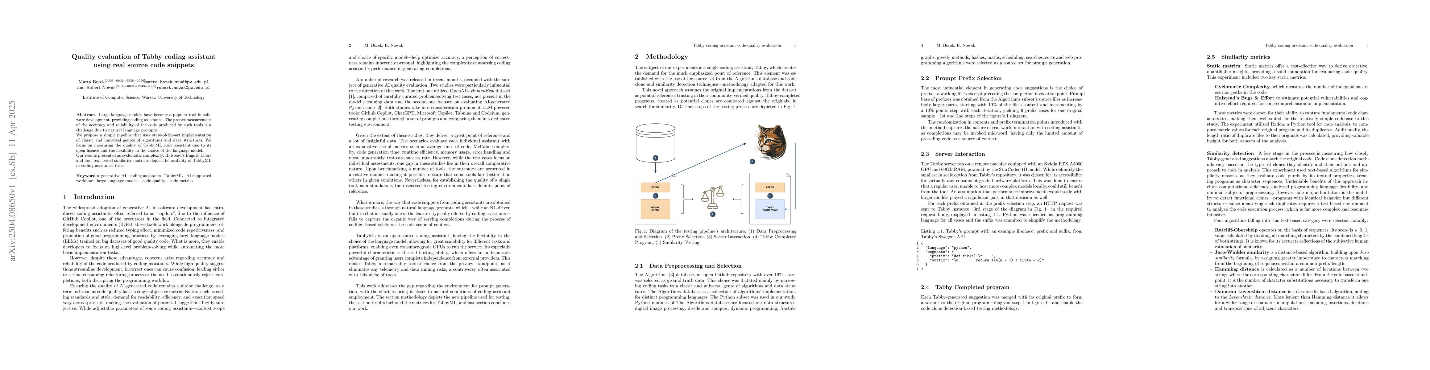 Thumbnail for Quality evaluation of Tabby coding assistant using real source code
  snippets