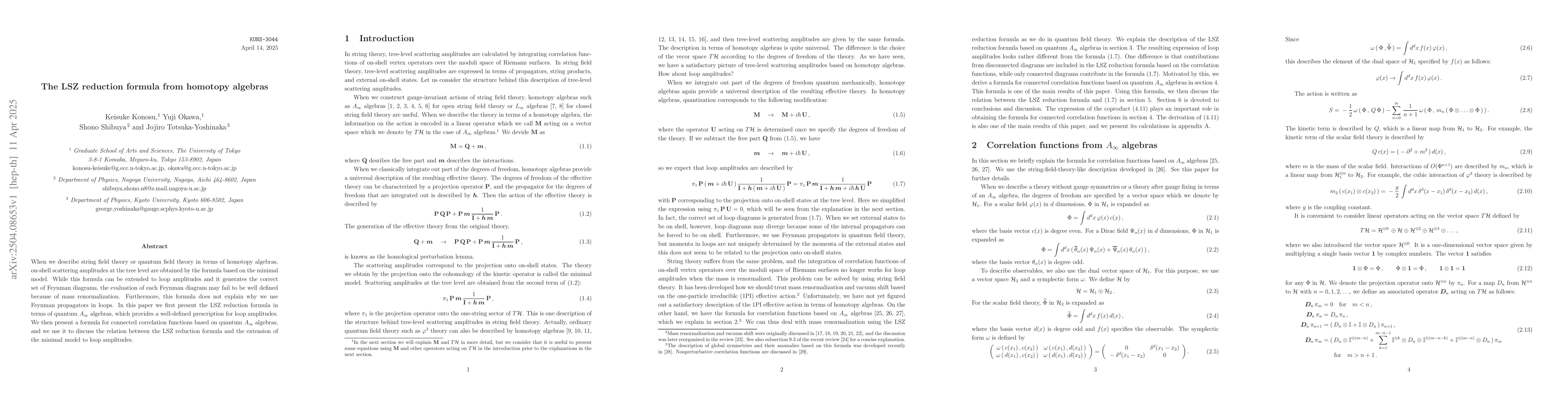 Thumbnail for The LSZ reduction formula from homotopy algebras