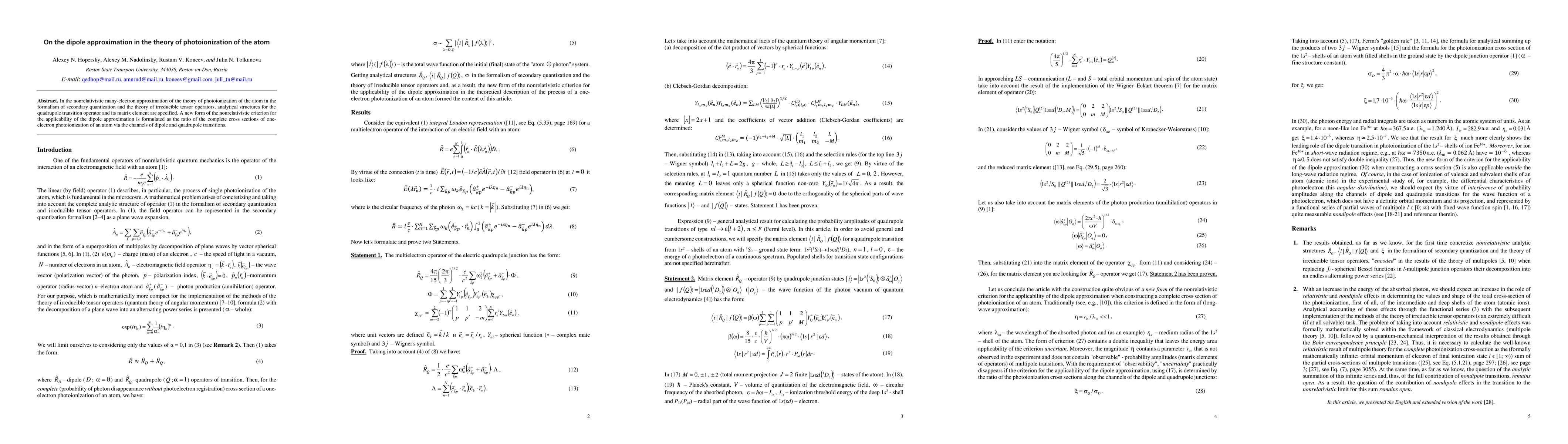 Thumbnail for On the dipole approximation in the theory of photoionization of the atom