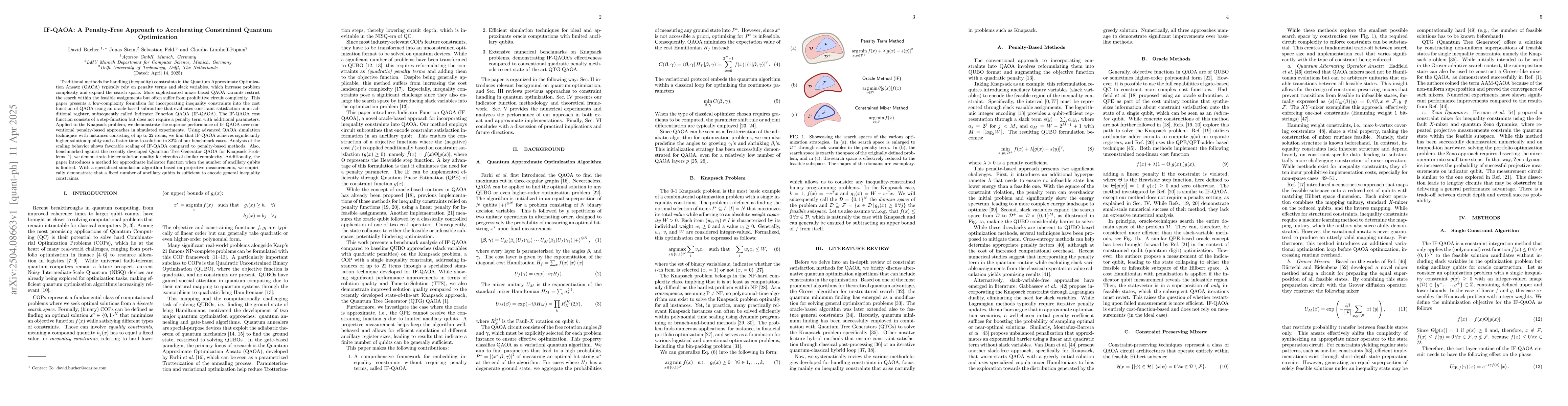 Thumbnail for IF-QAOA: A Penalty-Free Approach to Accelerating Constrained Quantum
  Optimization