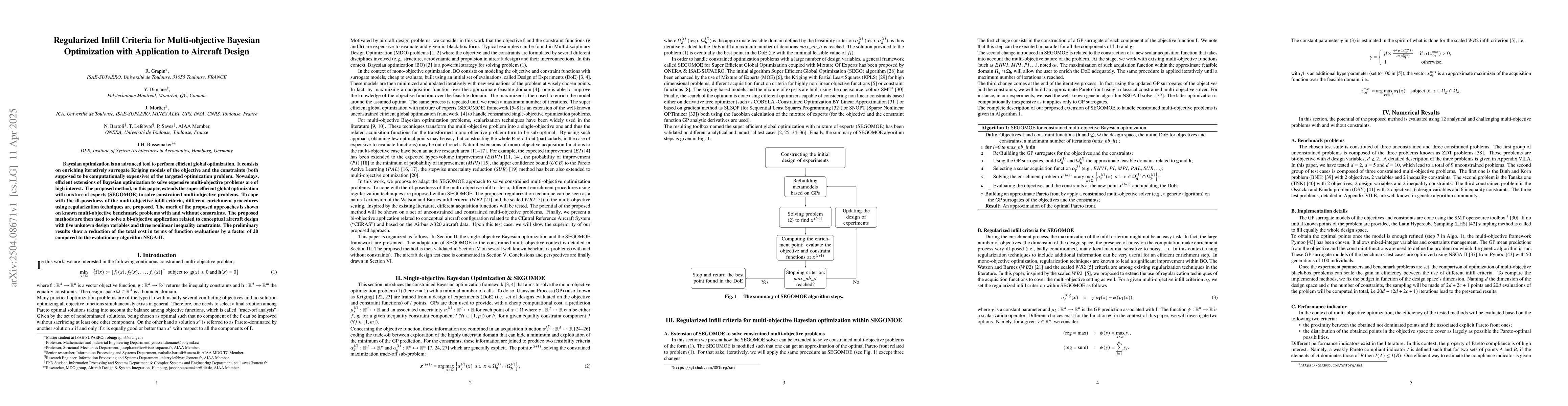 Thumbnail for Regularized infill criteria for multi-objective Bayesian optimization
  with application to aircraft design