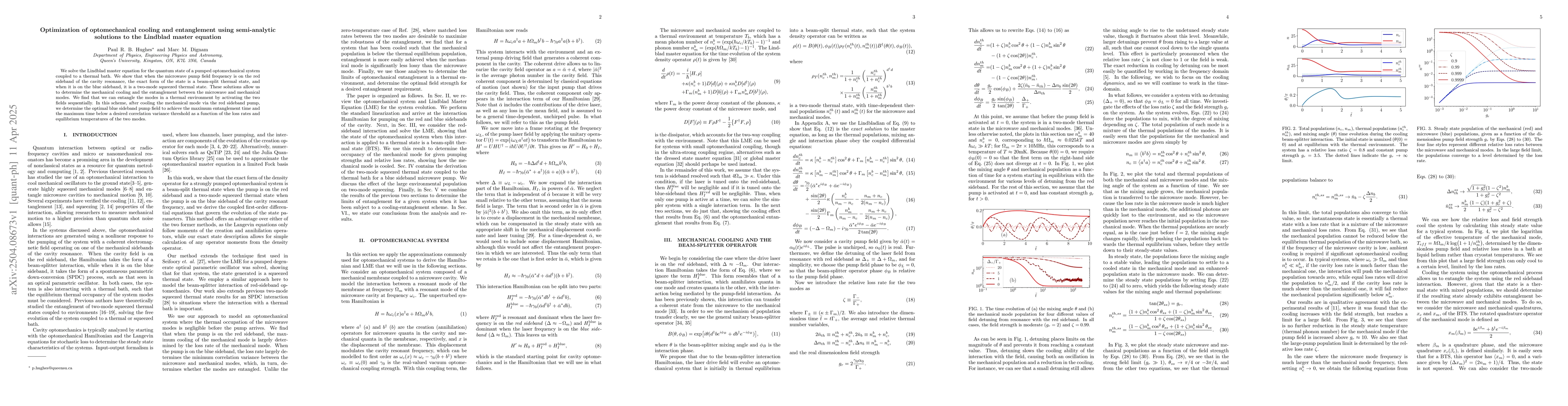Thumbnail for Optimization of optomechanical cooling and entanglement using
  semi-analytic solutions to the Lindblad master equation