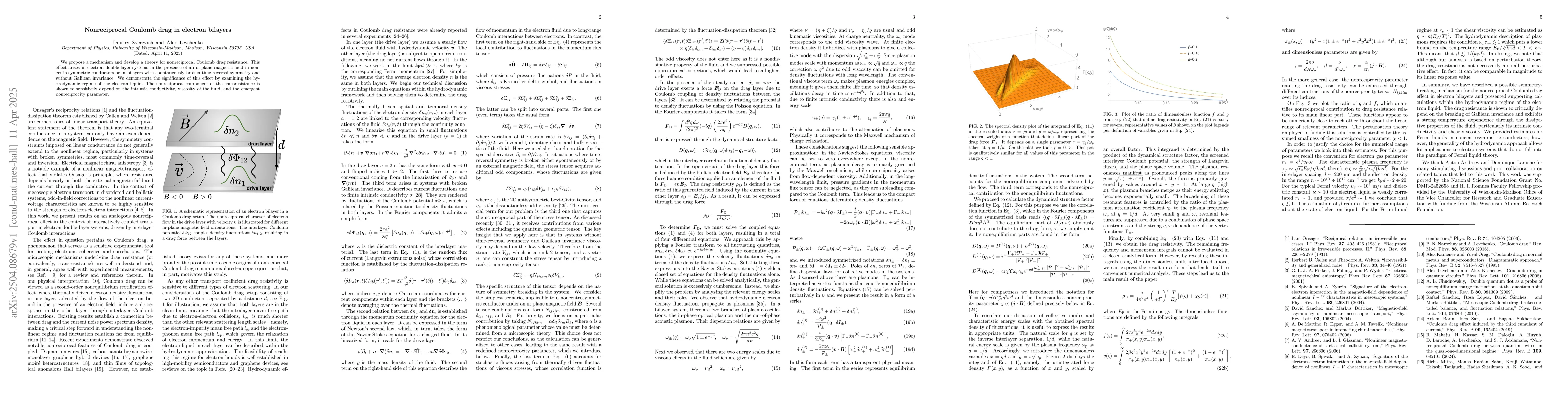 Thumbnail for Nonreciprocal Coulomb drag in electron bilayers