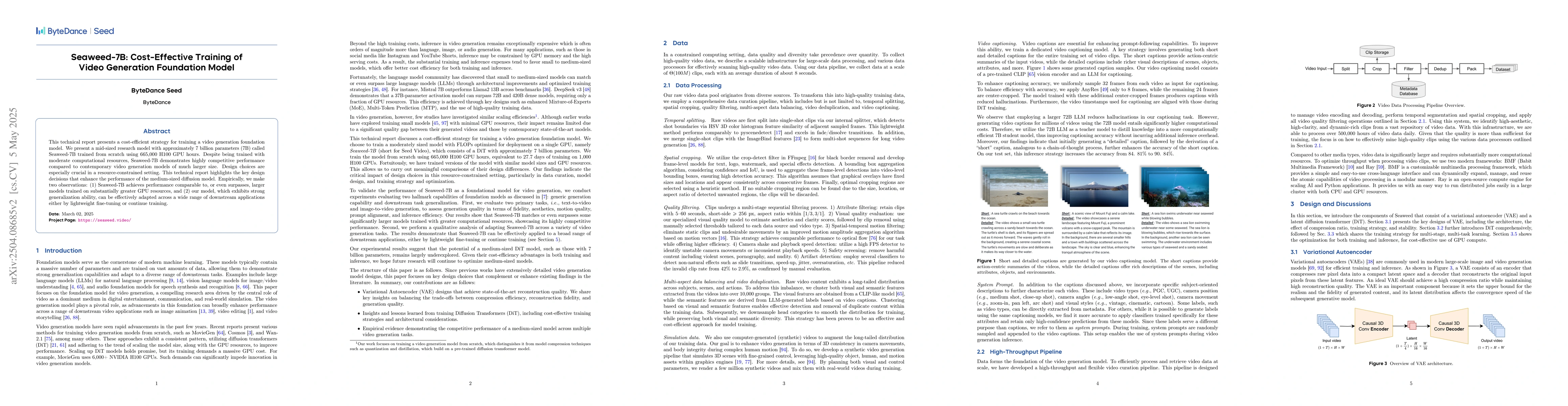 Thumbnail for Seaweed-7B: Cost-Effective Training of Video Generation Foundation Model