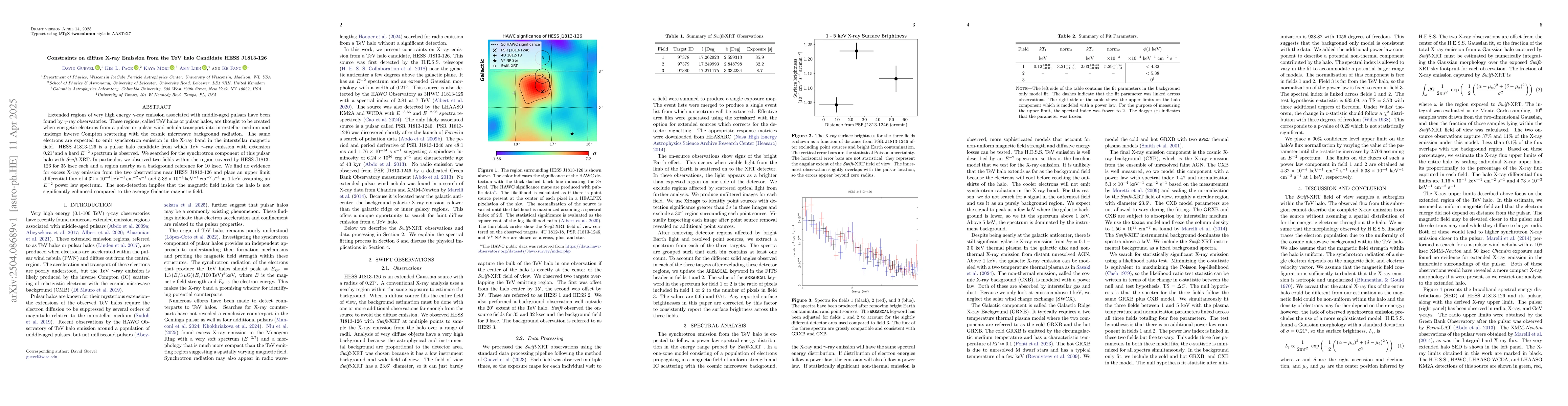 Thumbnail for Constraints on diffuse X-ray Emission from the TeV halo Candidate HESS
  J1813-126