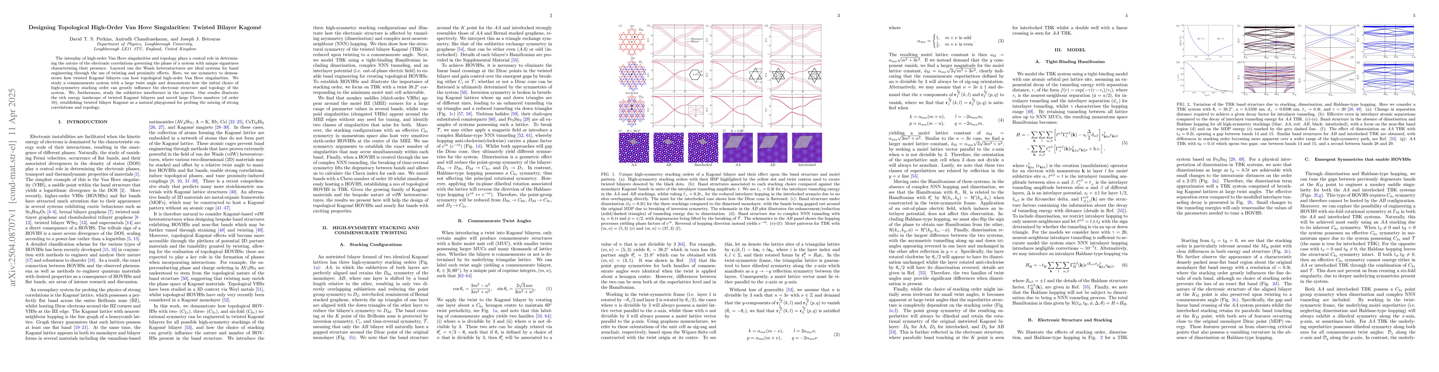 Thumbnail for Designing Topological High-Order Van Hove Singularities: Twisted Bilayer
  Kagomé