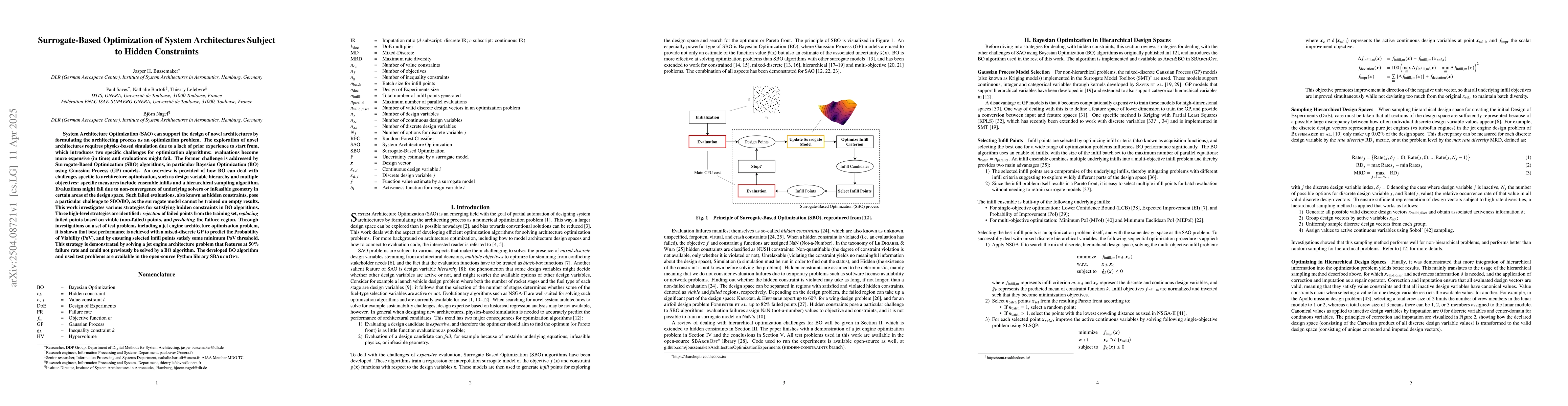 Thumbnail for Surrogate-based optimization of system architectures subject to hidden
  constraints