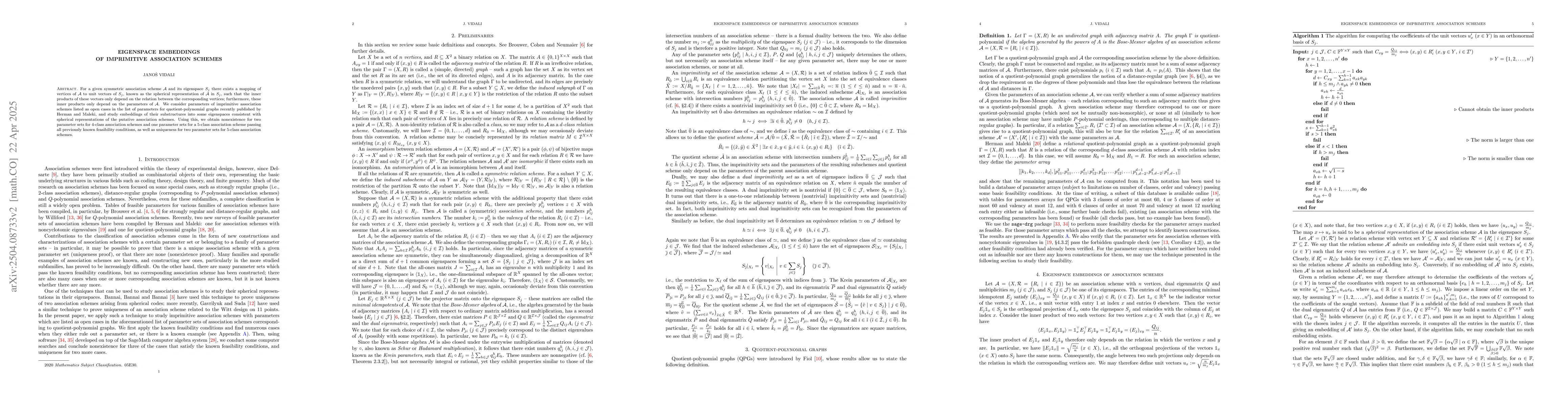 Thumbnail for Eigenspace embeddings of imprimitive association schemes