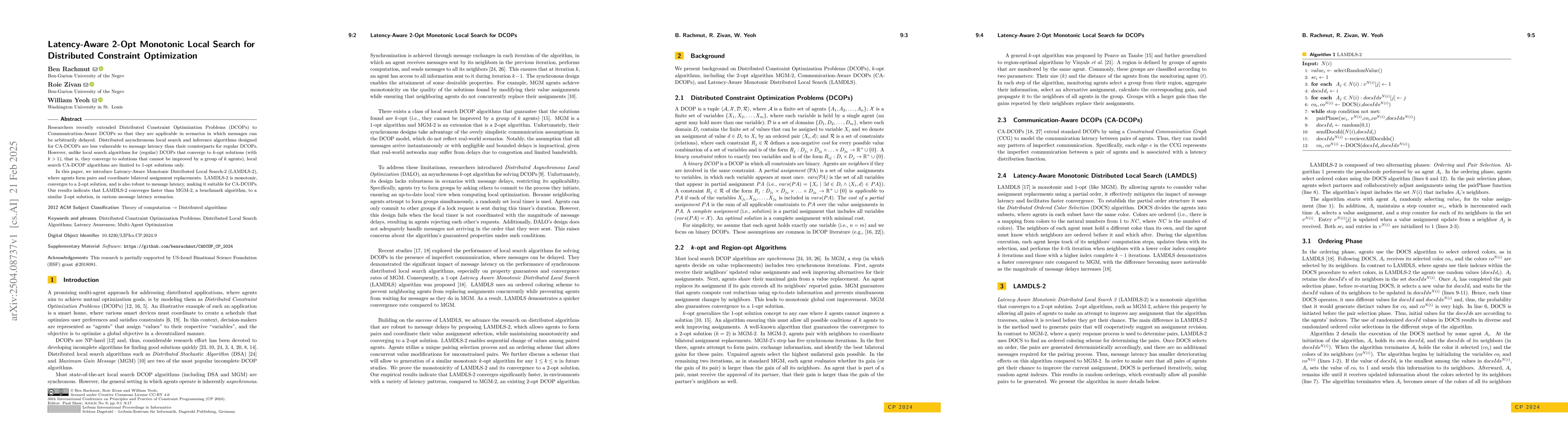Thumbnail for Latency-Aware 2-Opt Monotonic Local Search for Distributed Constraint
  Optimization