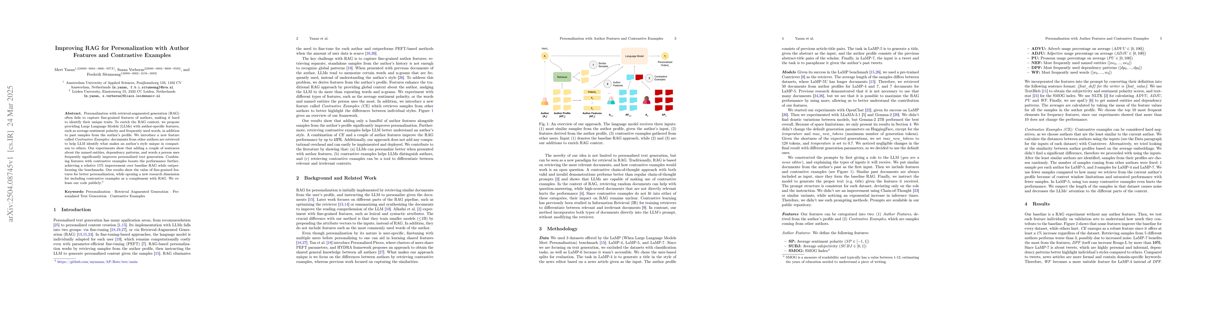 Thumbnail for Improving RAG for Personalization with Author Features and Contrastive
  Examples