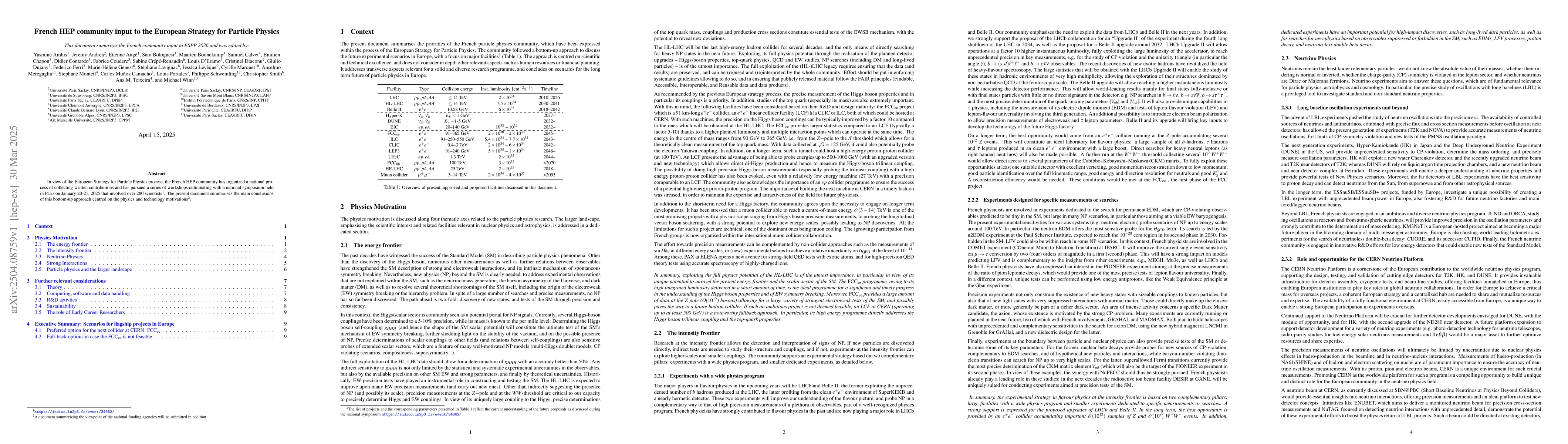 Thumbnail for French HEP community input to the European Strategy for Particle Physics