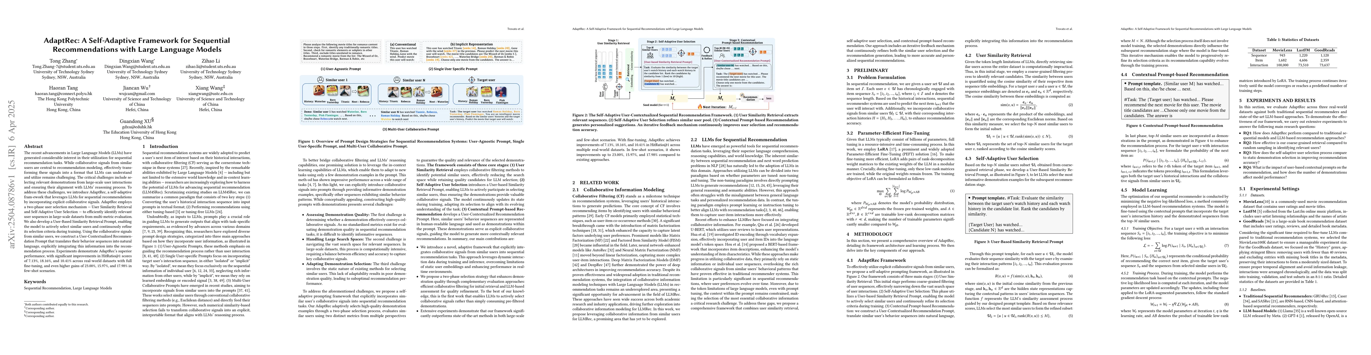 Thumbnail for AdaptRec: A Self-Adaptive Framework for Sequential Recommendations with
  Large Language Models